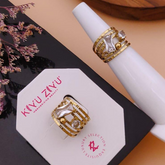 Stainless Steel Anti-Tarnish Ring – Gold Multi-Stone Statement Band